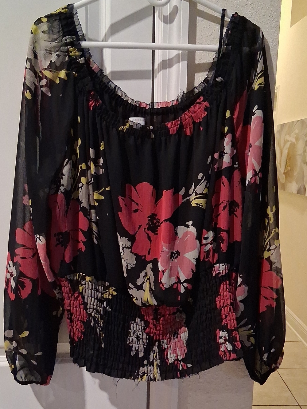 Black Floral Off-Shoulder Peasant Top